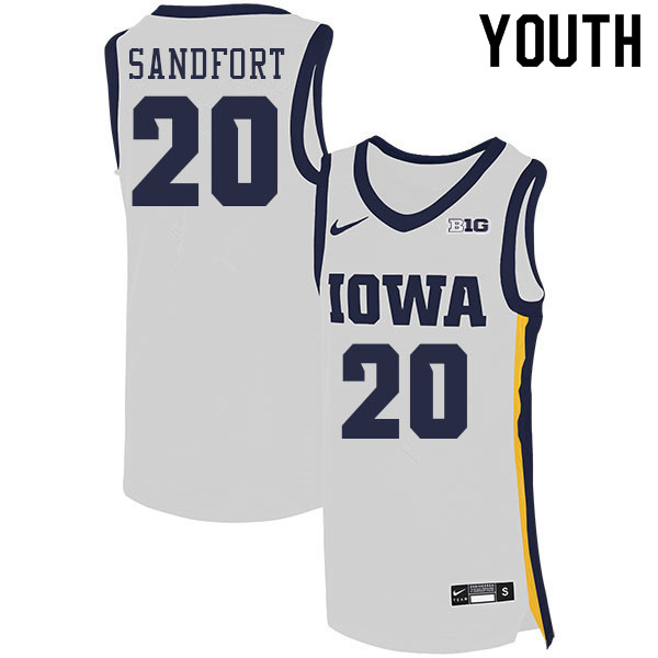 Youth #20 Payton Sandfort Iowa Hawkeyes College Basketball Jerseys Sale-White - Click Image to Close